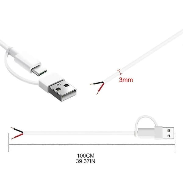 /EA/5V/2A USB Typ C Hane 2Pin Pigtail Strömkabel Ersättning DIY Kabel för LED USB Typ-C