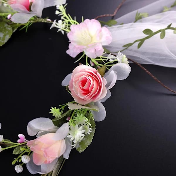 /EA/Brudebryllupshodeplagg Kunstige blomster Krone Lang ranke Båndhodebånd