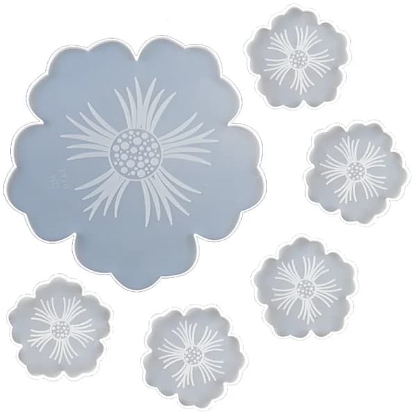 /EA/##/6 stk. Coaster Resinforme, Stor Blomst Silikonebakke, Resinforme##/