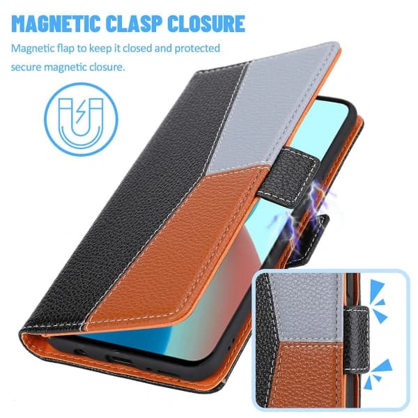 Fodral för Samsung Galaxy A22 4G Skydd Trefärgade Sömmar Coque Magnetiskt Mobilskal Etui - Svart