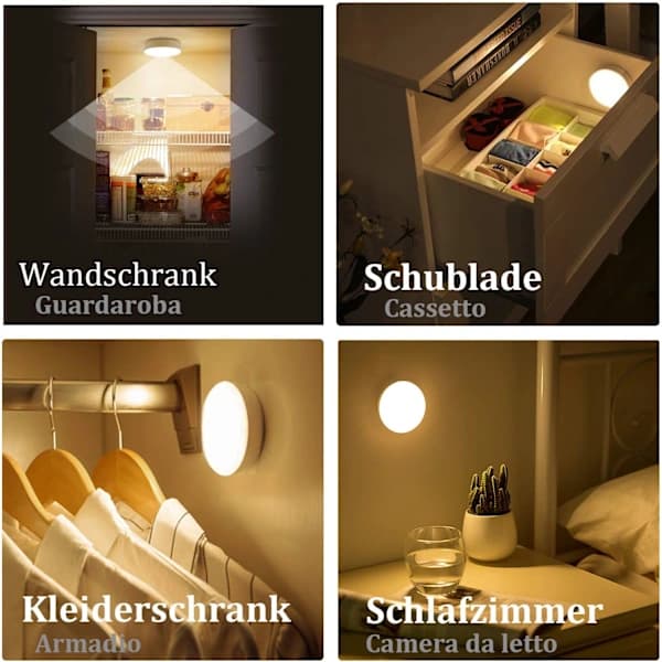 /EA/LED-nattlampe, 3 stk bevegelsessensor LED-nattlampe, USB-lading