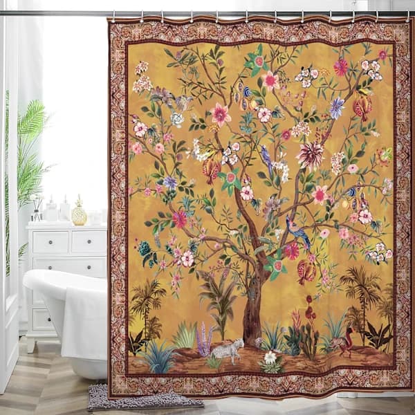 /EA/Badeværelsesforhæng Farverigt Boho Blomsterprint Smukt Lyst Poly