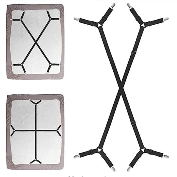 /EA/(2 sæt/4 stk., Sort) Lagenholdere Stropper - 2 Vejs Justerbar