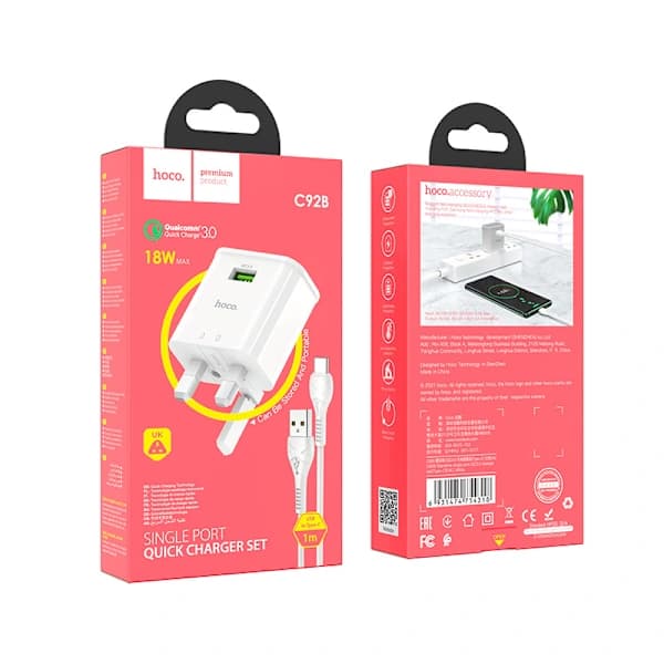 /EA/hoco. C92B enkelport QC3.0 britisk standard ladersett su