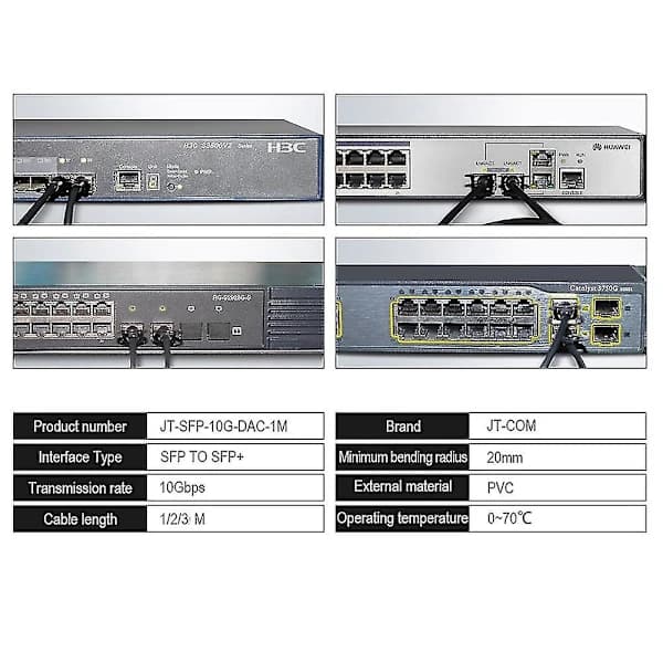 /EA/Jt-com 10gb SFP+ DAC Twinax-kabel, Passiv, for SFP-H10GB-CU2M, Intel, 1 meter