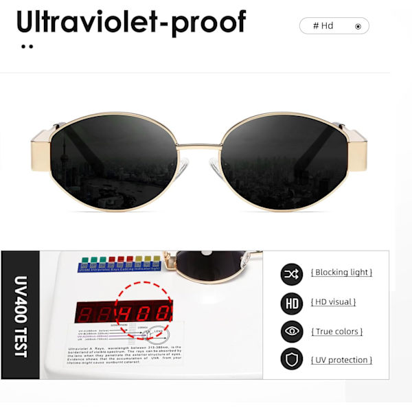 Retro Ovala Solglasögon Dam Herr Mode Solglasögon Klassiska Nyanser UV400 Skydd K1653 gold frame tea slices
