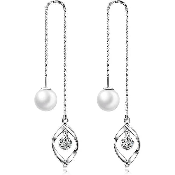 /EA/925 Sterling Sølv Threader Øreringe Perle Kugle Drop Lang Kæde Øreringe Til Kvinder Og Piger, shznv