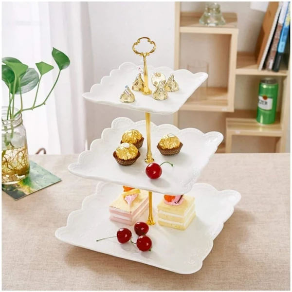 /EA/ 3-etagers porcelæns cupcake-stativ, serveringsstativ til kage, S