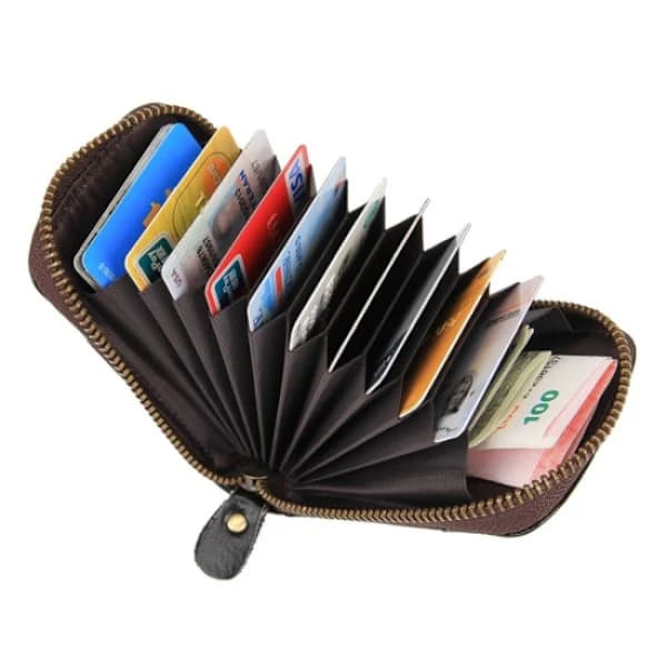 /EA/RFID Multifunktionel Kortholder Pung Ægte Læder Sort