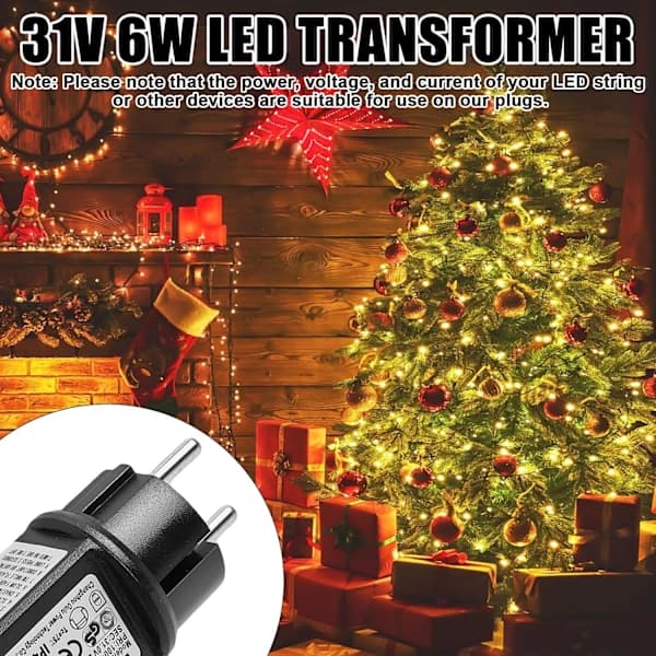 2 stk 31V 6W LED-transformator, lavspenningsadapter IP44 med 8 moduser, timer og minnefunksjon for lyslenke