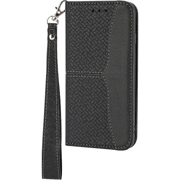 /EA/(16 Pro Max, Svart) Läderfodral för iPhone 16/16 plus/16 pro/16 pro max, Plånboksfodral med Flikar, Stativfunktion