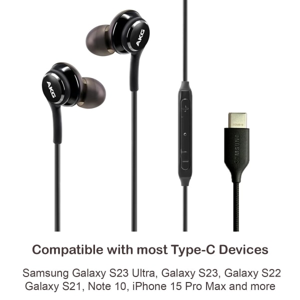 Samsung AKG Öronsnäckor för Samsung Galaxy S23 Ultra, Galaxy S23, Galaxy S22, Galaxy S21, Note 10, iPhone 15 Pro Max - Original USB Type C in-Ear Ear Svart