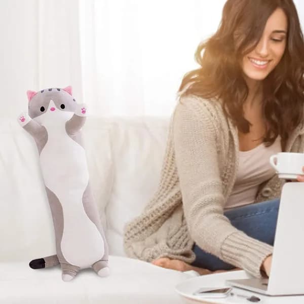 /EA/Søde lange plysdyr kattepude, superbløde katteplys legetøj,