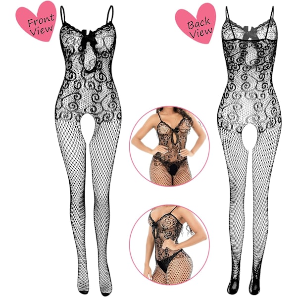 Fisknätsunderkläder för kvinnor Fisknätsbody Spetsbodys Sexig Babydoll Nig 1 set