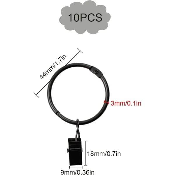 /EA/10 sorte gardinringe ydre diameter 44mm gardinklemmer elektrop