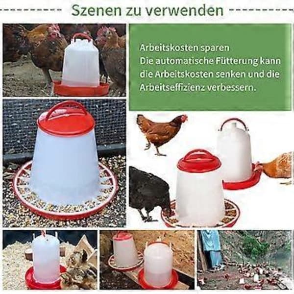 /EA/ 2 stk. sæt med 2,5L drikkedunk og 3 kg foderautomat, kyllingefoderautomat, drikkesæt, fjerkræsfoderautomat, fjerkræsdrikkedunk, rød og hvid