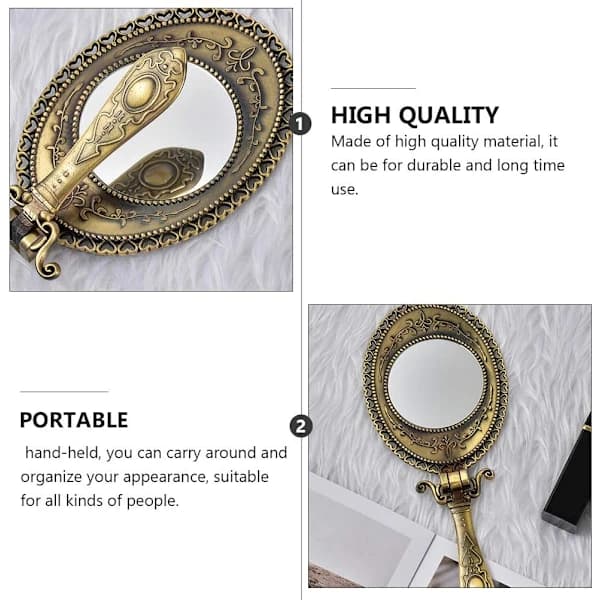 /EA/Vintage Oval Fickspegel Sminkspegel Fällbart Handtag