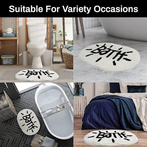 /EA/Hvit baderomsmatte og oval matte søt liten baderomsmatte for bad
