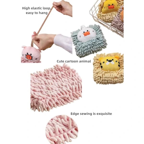 /EA/Djur Chenille Handduksset om 2, Dubbelsidig Chenille Handduk