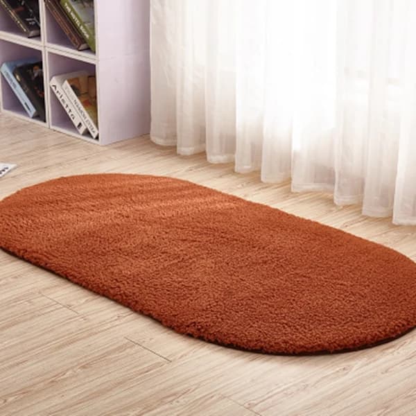 /EA/Oval tjock plyschmatta för vardagsrum sovrum - Kaffe 100*160cm