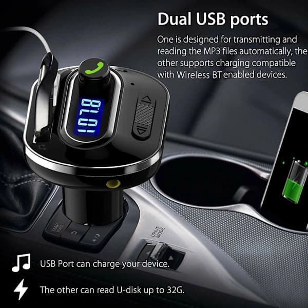 /EA/FM-sender Bluetooth Bil MP3-afspiller Håndfri Radio Kit USB