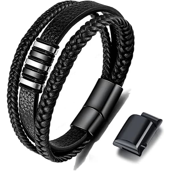 /EA/Sort læderarmbånd til mænd - Herregave 19cm