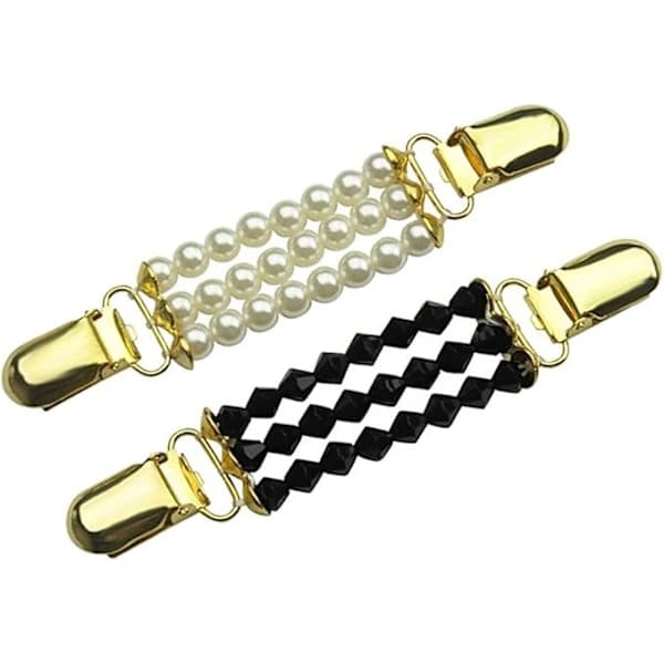 /EA/7cm 2-pack guld och silver ABS pärlstrass kofta clips, pärlclips, snygga