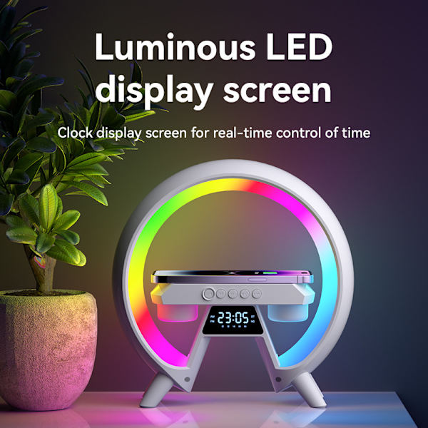 Big G ljudsystem, intelligent Bluetooth-högtalare, trådlös laddning, sängbordsatmosfär, liten nattlampa, Bluetooth-ljudsystem White