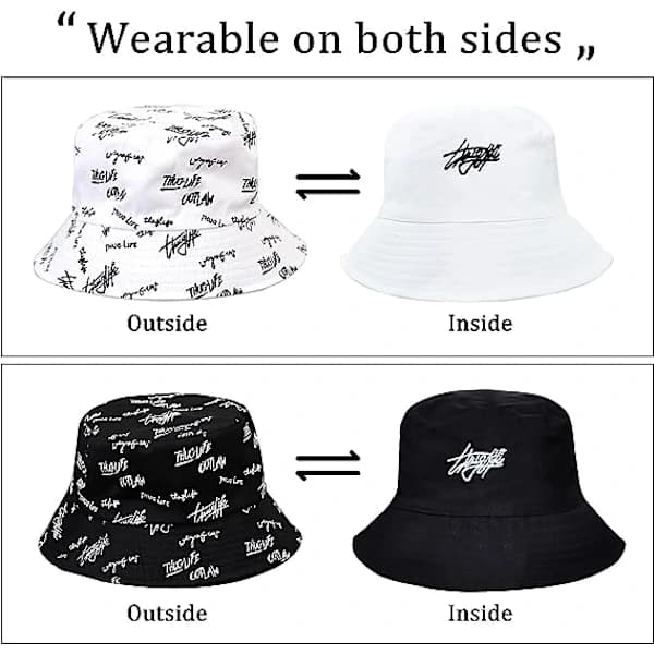 /EA/2 stk. Bucket Hats med bogstaver Foldbar Strand Solhatte Sol Buc