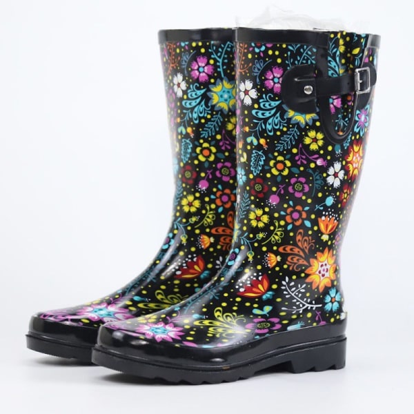 Højregnstøvler med tryk til kvinder Naturgummi Sne Anti-skridstøvler Vinter Damestøvler Haveleg 8