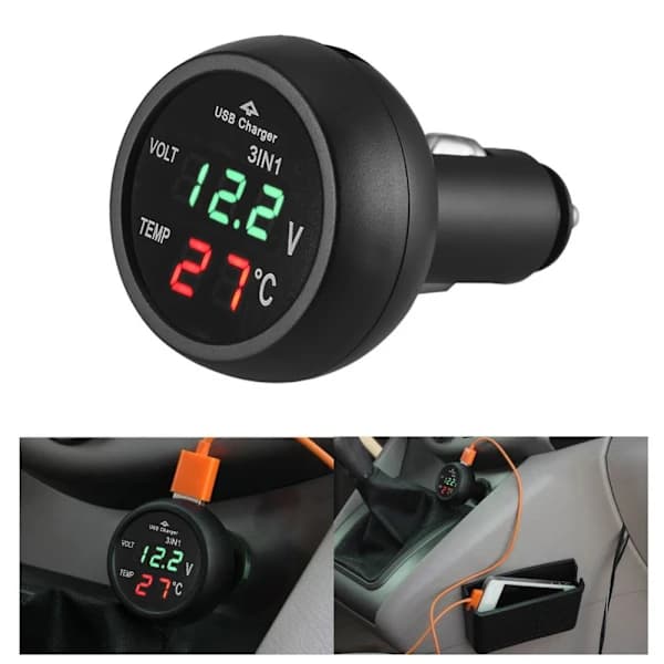 /EA/LCD-mittari USB-autolaturi VIHREÄ Vihreä