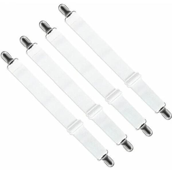/EA/Elastisk lakanspännare, justerbart fäste med clips för lakan, soffa, överdrag (vit, 4-pack, förlängd sektion)