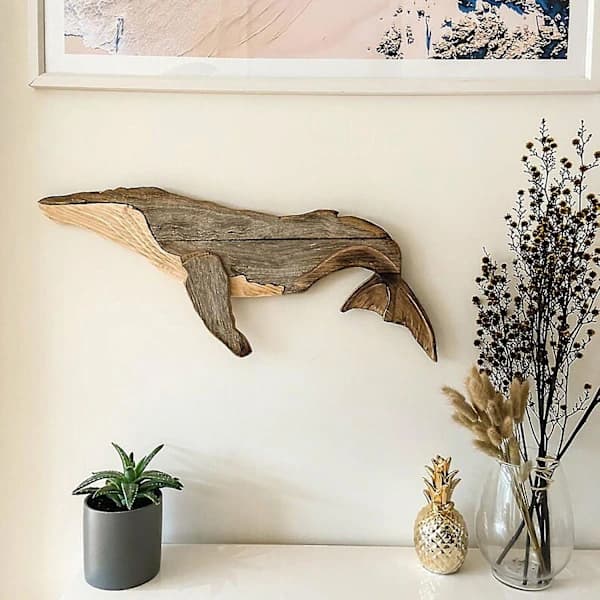 /EA/Marine Elements Val Hem Väggdekor Trävägg Hängande Val Ornament för Vardagsrum Sovrum F