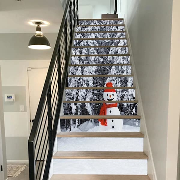 /EA/3D Vinter Snö Träd Snögubbe Trappdekaler Jul Trappdekaler