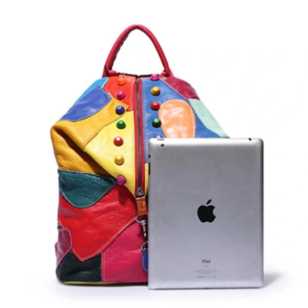 /EA/Sød farverig patchwork-rygsæk til kvinder, trendy og cool skoletaske til piger