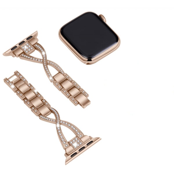 För Apple Watch 38mm 40mm 41mm 42mm 44mm 45mm Series 9 8 7 6 5 4 3 SE Dam iwatch Armband glänsande metallarmband gold 22MM