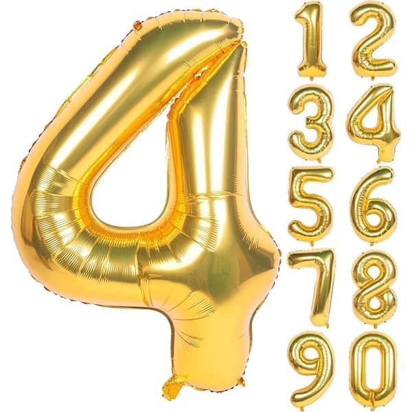 /EA/Gull Digital Helium Folie Bursdagsballonger (Nummer 4, Gull)-max