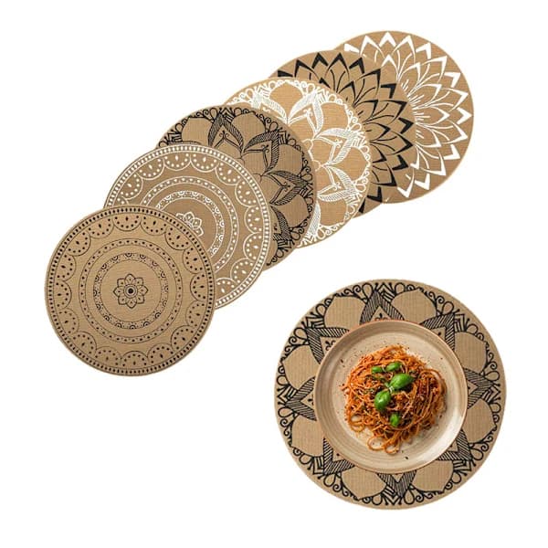 /EA/Boheemikuvioiset pyöreät tabletit PVC-punotut tabletit, 6 kpl