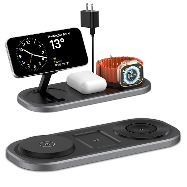 3 i 1 Trådlös Laddare för iPhone, Magnetisk Vikbar Laddstation för Magsafe för iPhone 15/14/13/12/Pro Max/Pro/Mini/Plus, Apple Watch 9/8/7/SE/ US plug