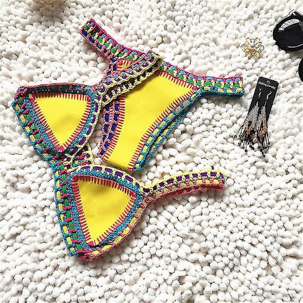 /EA/Virka Neopren Bikini Sæt - Boho Stil Badedragt i Gul