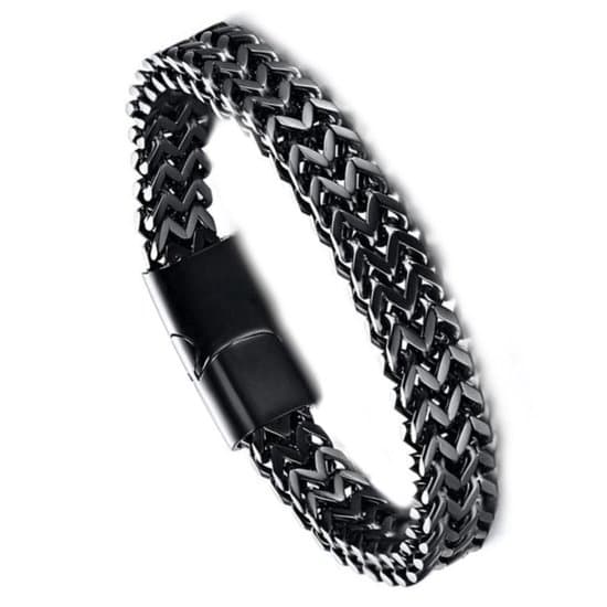 Sort armbånd i rustfrit stål til mænd med magnetlås, håndvævet tynd kæde, stilfuld gave, 19,5 cm