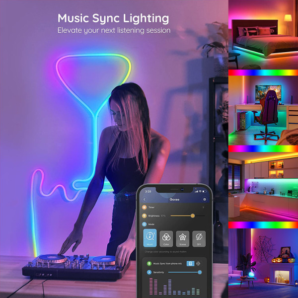 100ft LED Strip Lights Smart Light Strips med App Control Remote, 5050 RGB LED-lampor för sovrummet, Music Sync färgskiftande ljus för rumsfest 100IN