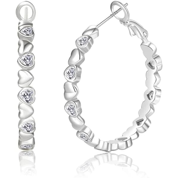 Øreringe Cubic Zirconia Sølv Hoops Øreringe til Kvinder Allergivenlige Letvægts Hjerte Øreringe 30mm