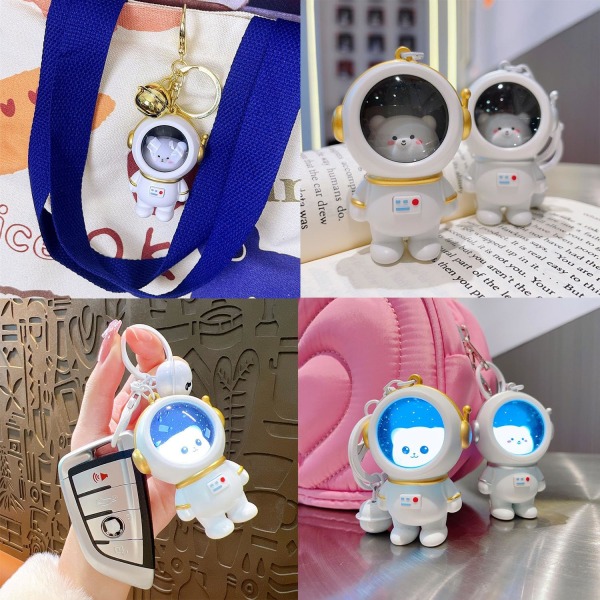 Kreativ astronautnyckelring söt lysande nyckelring tecknad björntillbehör bilnyckel/plånbok/ryggsäck golden panda