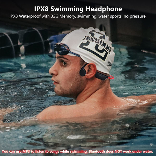 Trådlösa hörlurar Bluetooth IPX8 vattentäta hörlurar lämpliga för sport simning löpsim black red 32g