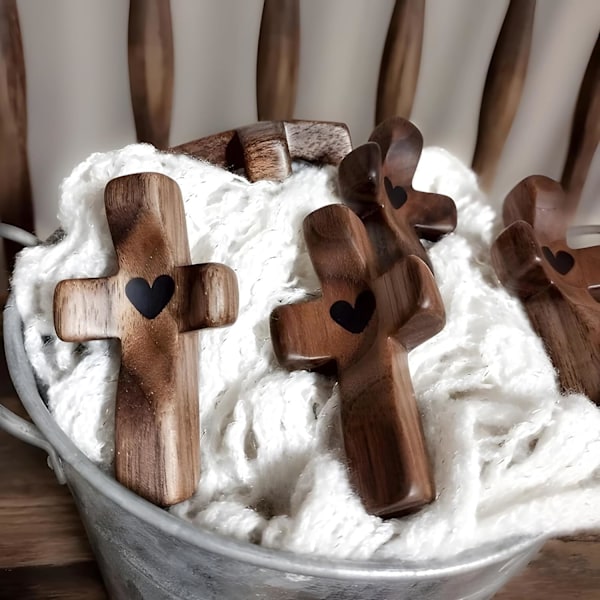 Cross My Heart | Uppmuntrande Gåva Träkors Fingertopps Stresslindring Gåvor Ficka Litet Kors Julklapp Handhållet Träkors 5pcs