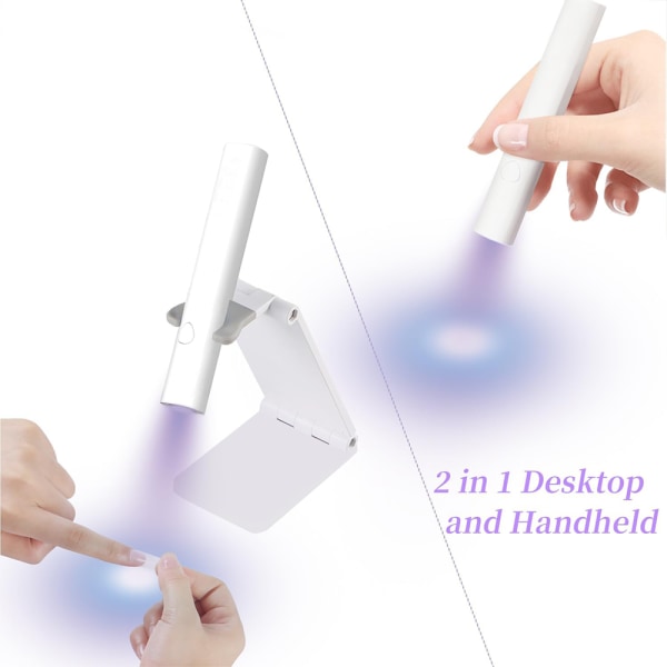 UV-lampa för gelnaglar, mini-UV-LED-lampa för naglar Uppladdningsbar med stativ Bärbar Liten UV-nagellampa för gelnagellack, för härdning av nagellim & nagel