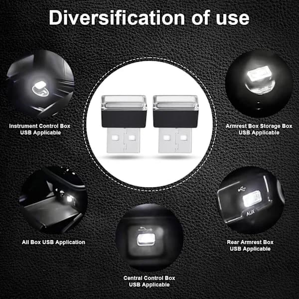 /EA/USB-bilskærme, 5-pak hvide LED-stemningslys til bil