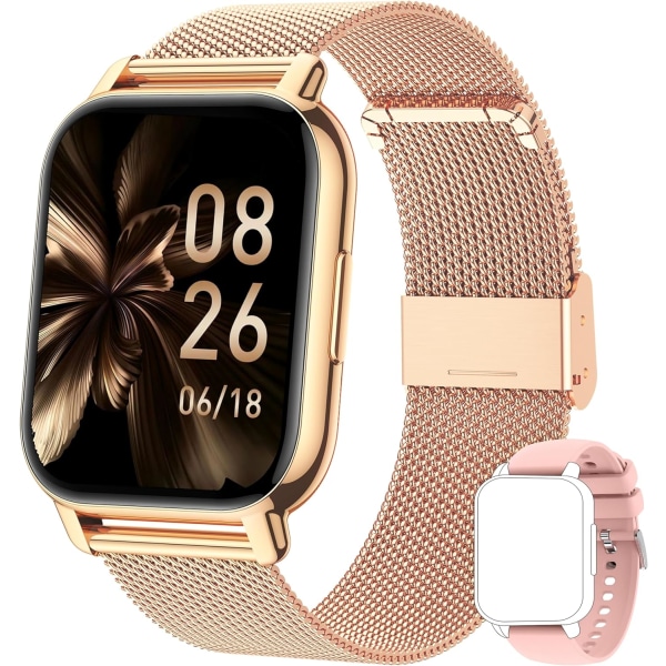 Julegave Dame Smart Watch, Opkald/Blodtryk/100+ Sport Dame Dameur Android iOS guld