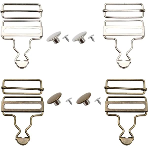 /EA/(Sølv, Bronze) 4 stk. Overallsspænder, Metalhængselspænder, Metalspænder med rektangulær form